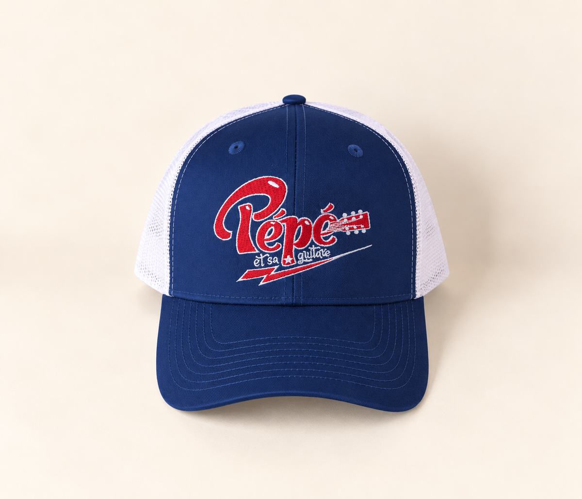 Blue/white hat "Embroidered Logo" - Pépé et sa guitare