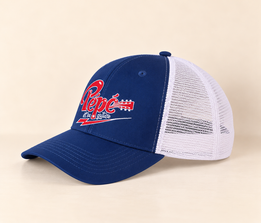 Blue/white hat "Embroidered Logo" - Pépé et sa guitare