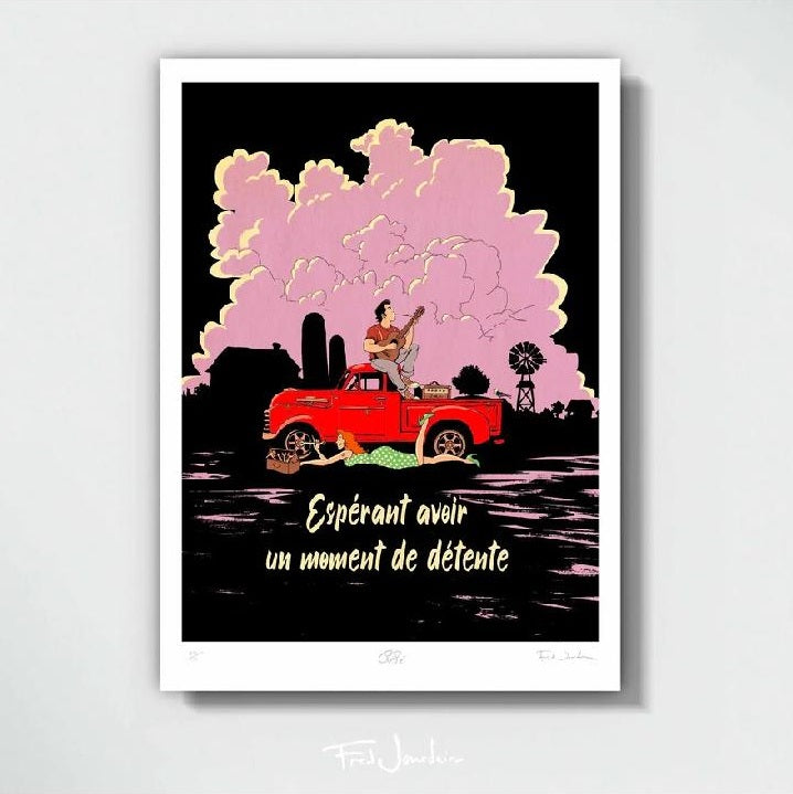 Printed poster "Pépé sur la route" - Pépé et sa guitare