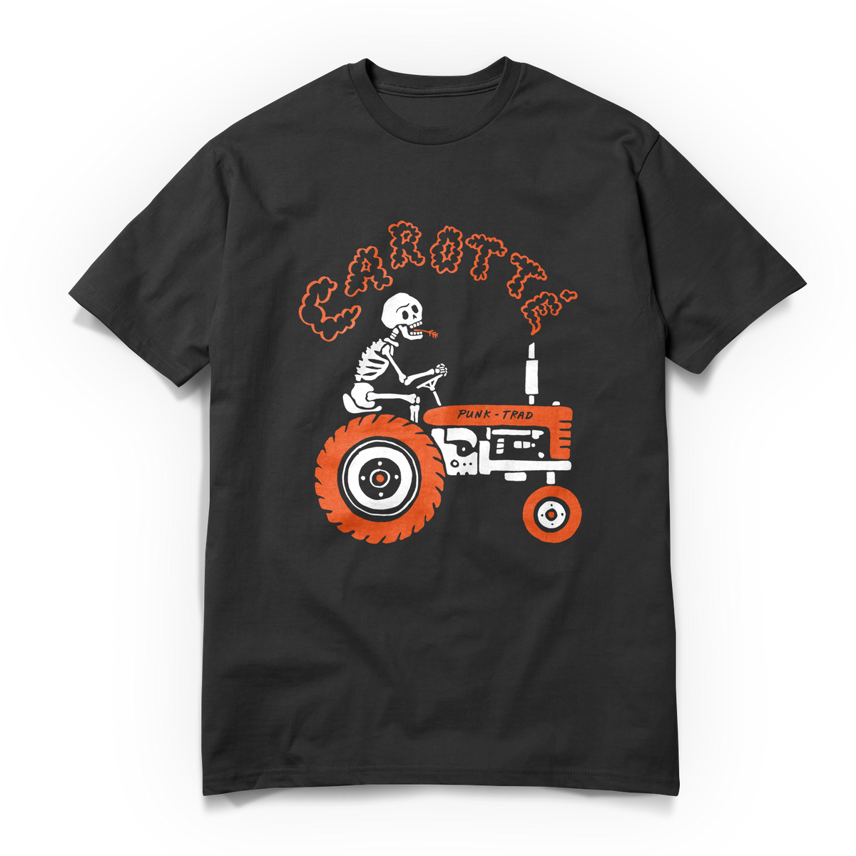 T-shirt "Crâne et tracteur (blanc et orange)" - Carotté