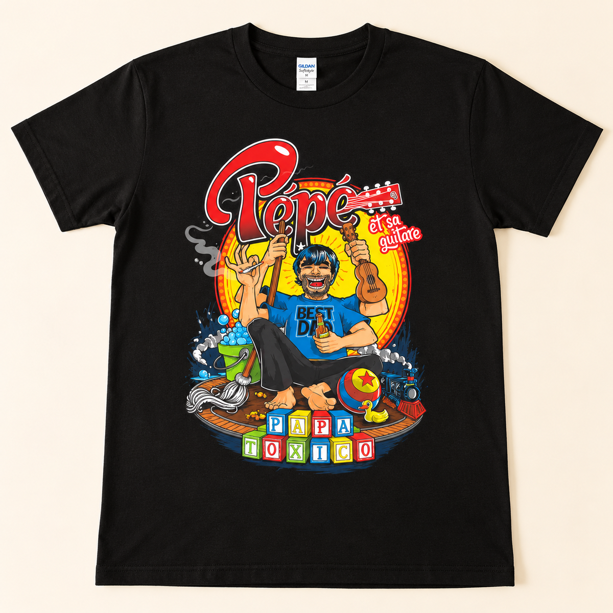 T-shirt "Papa Toxico" - Pépé et sa guitare