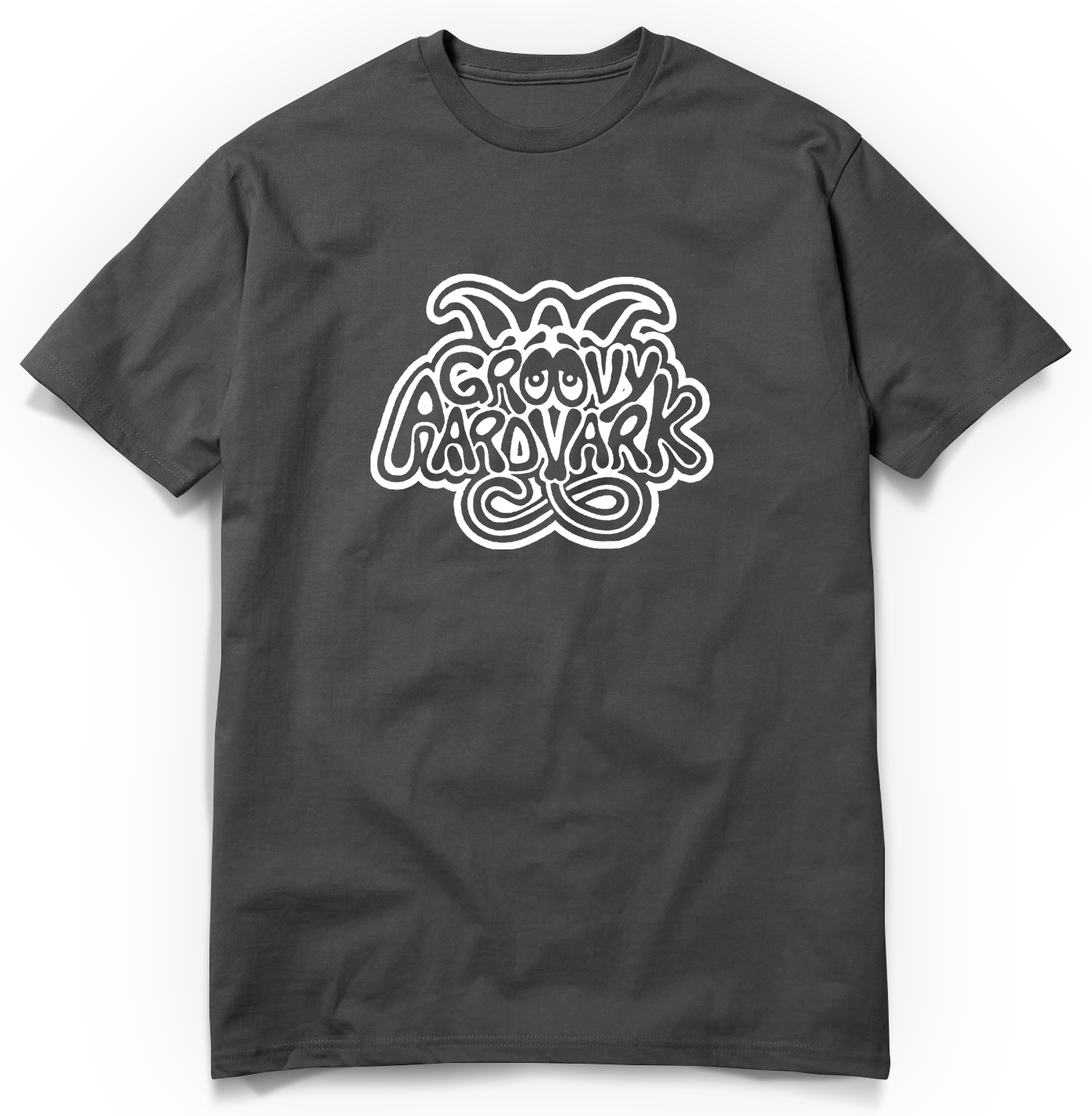 t-shirt charcoal logo BLANC groovy aardvark_mock up